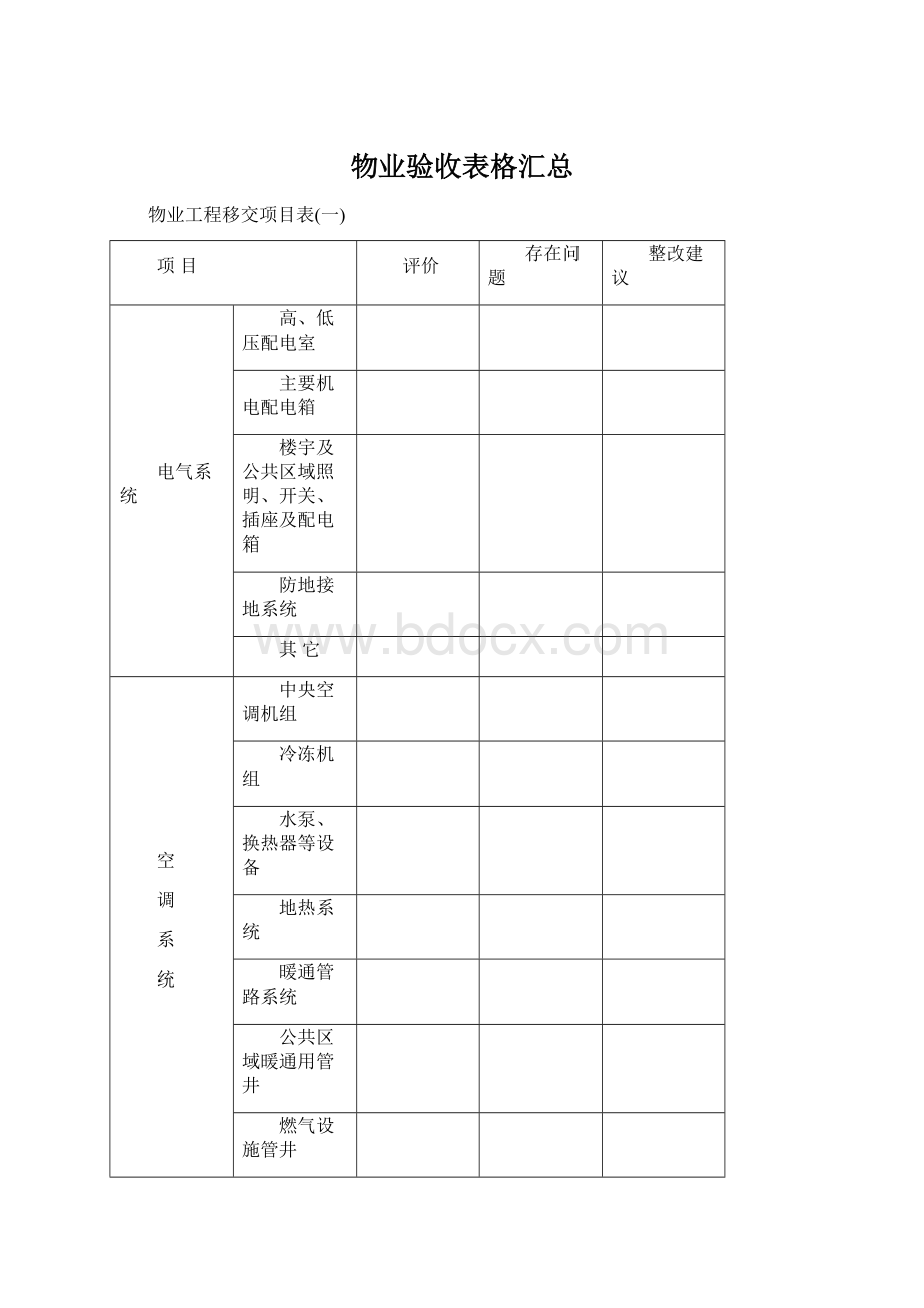 物业验收表格汇总文档格式.docx