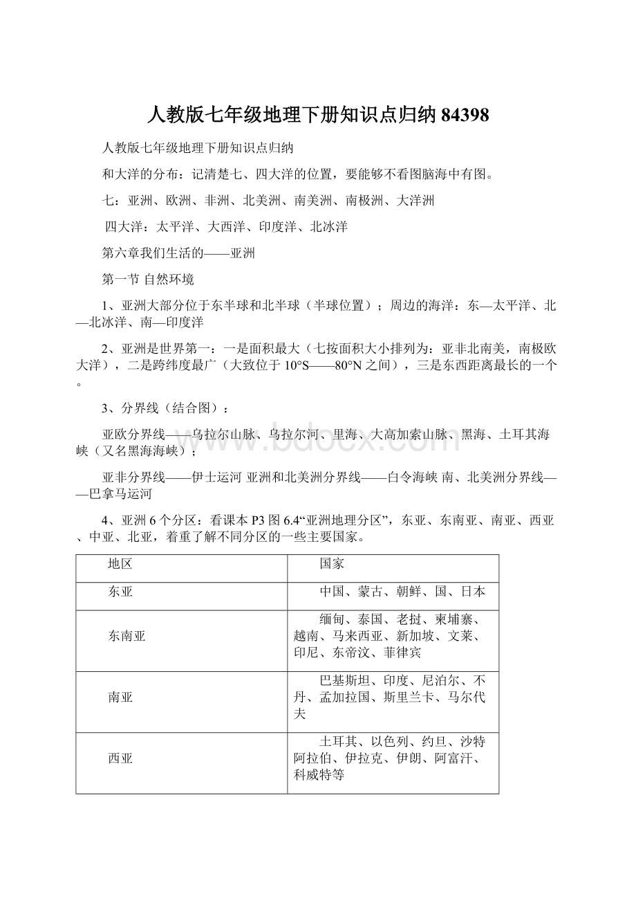 人教版七年级地理下册知识点归纳84398.docx_第1页