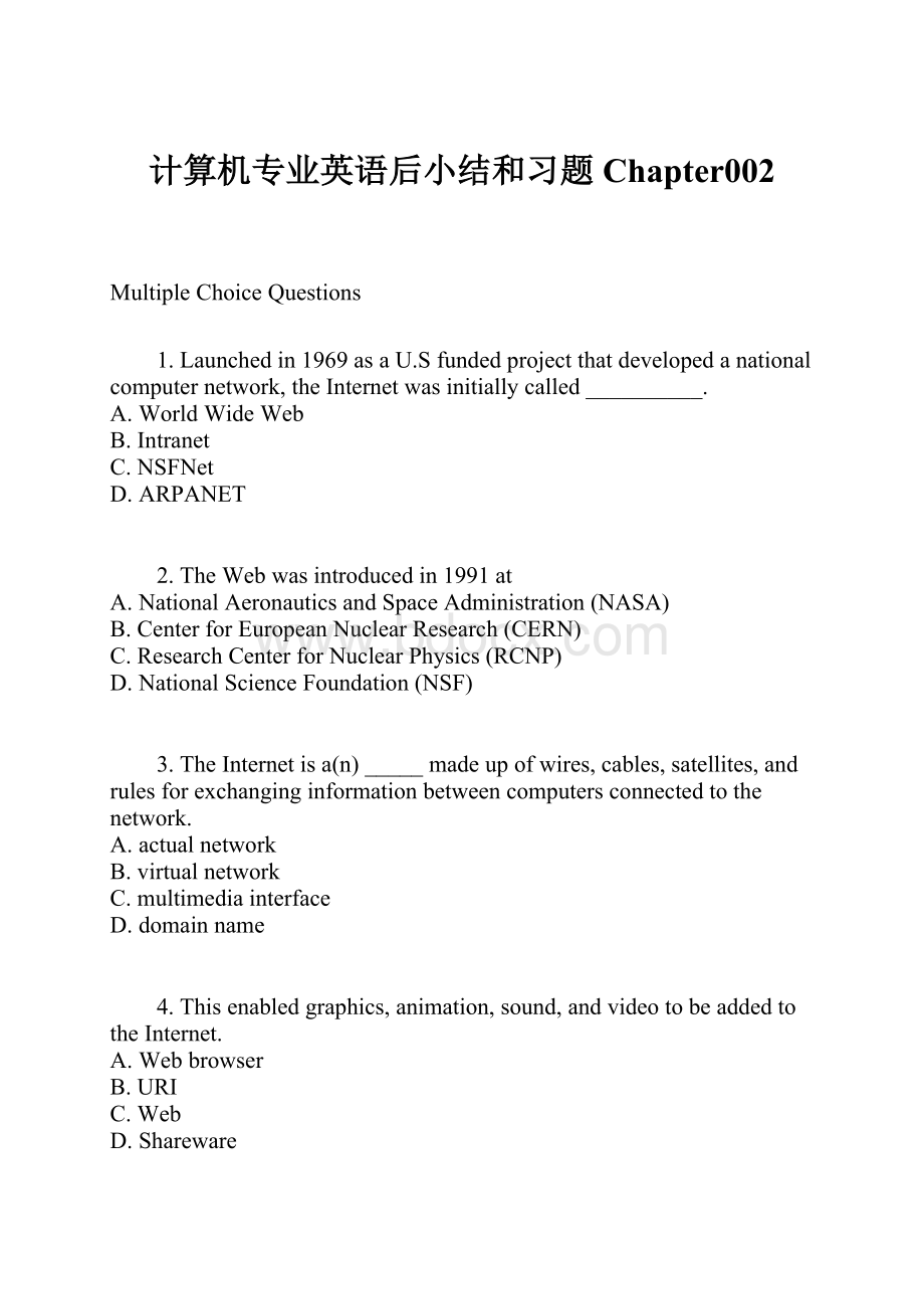 计算机专业英语后小结和习题Chapter002Word文档格式.docx_第1页