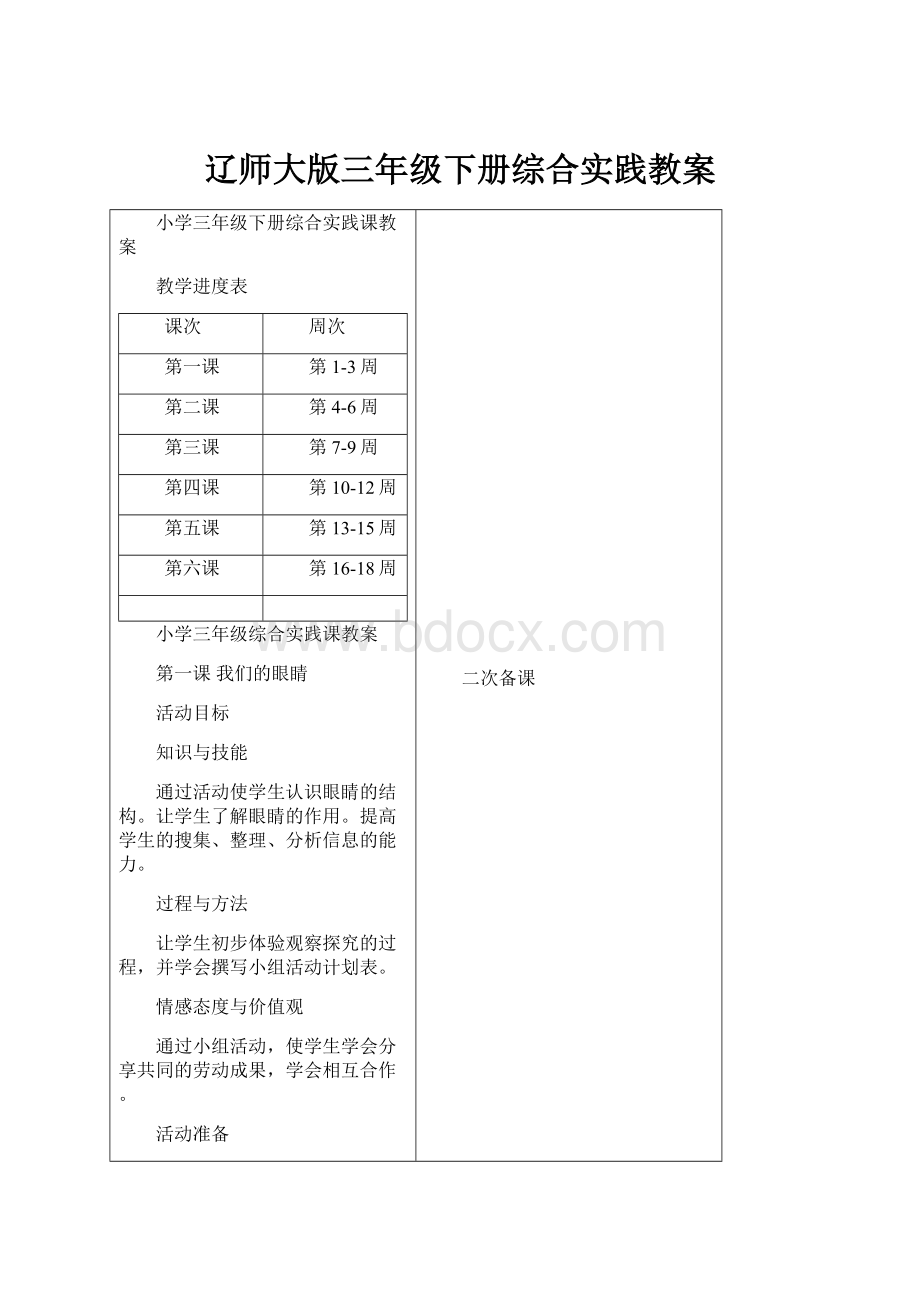 辽师大版三年级下册综合实践教案Word文档格式.docx