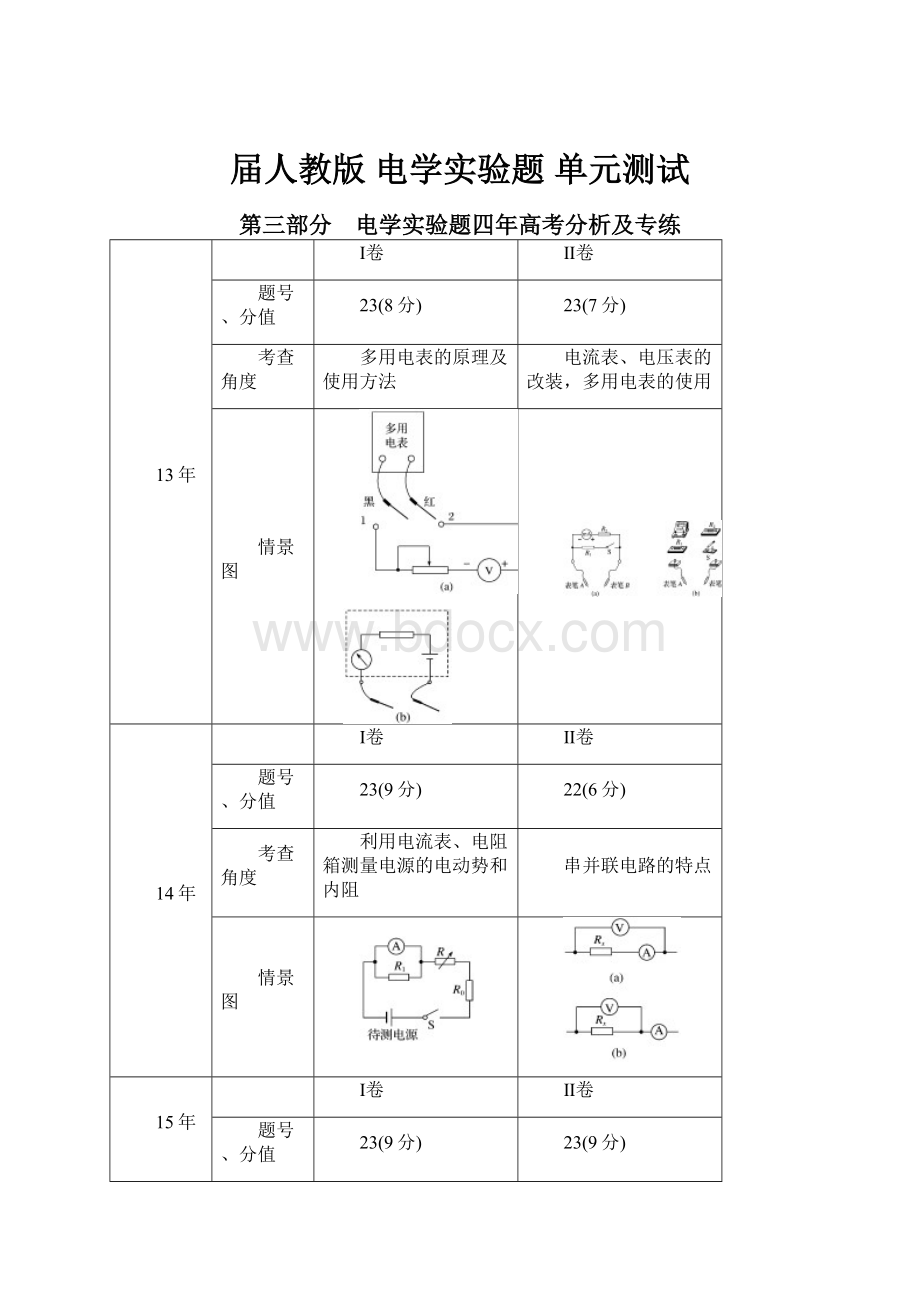 届人教版 电学实验题 单元测试Word文件下载.docx