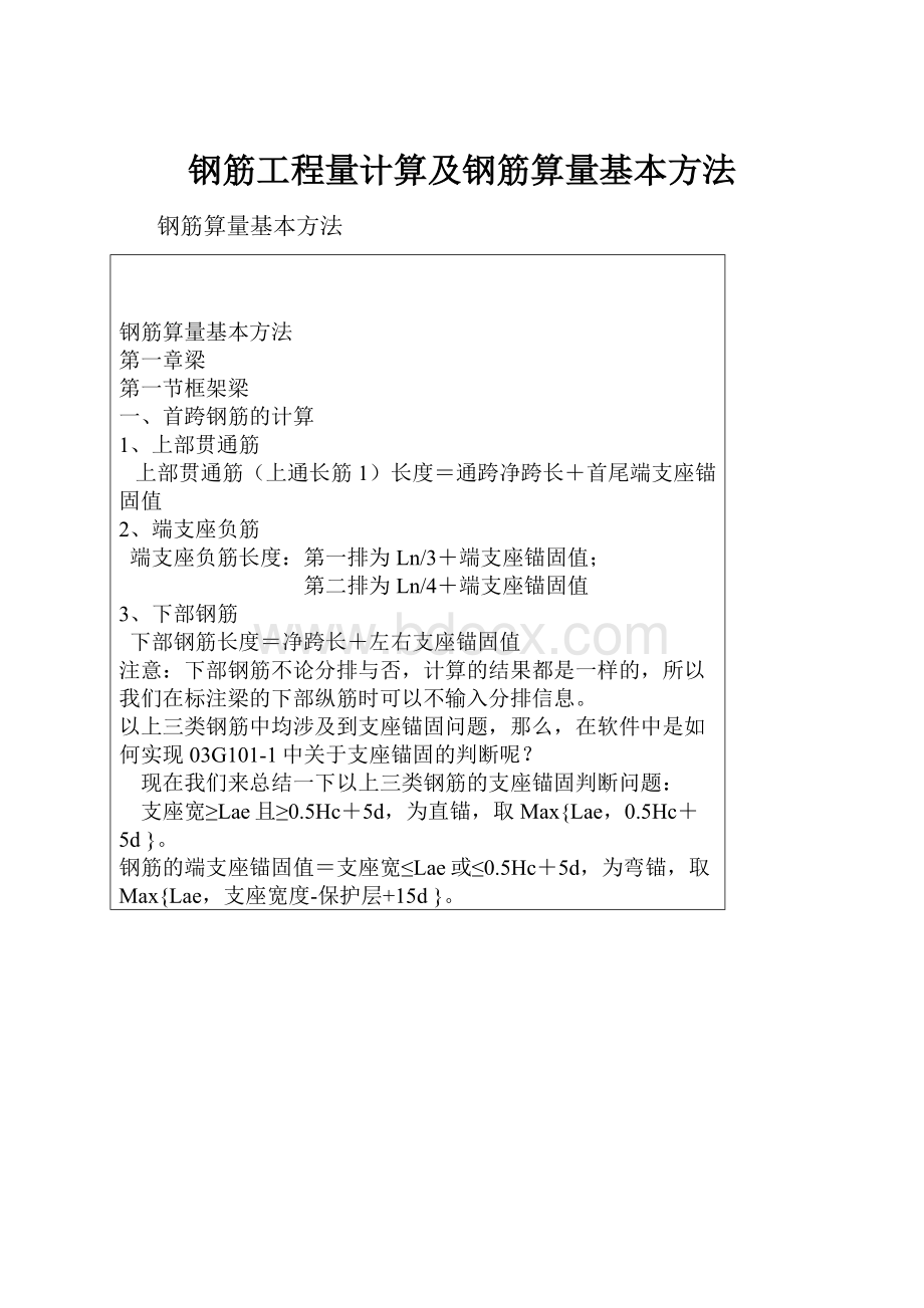 钢筋工程量计算及钢筋算量基本方法Word格式.docx