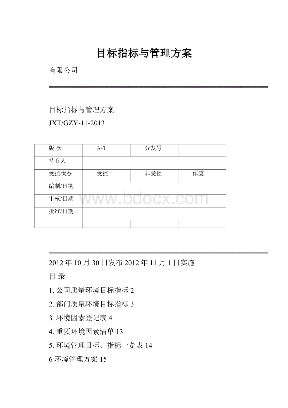 目标指标与管理方案文档格式.docx