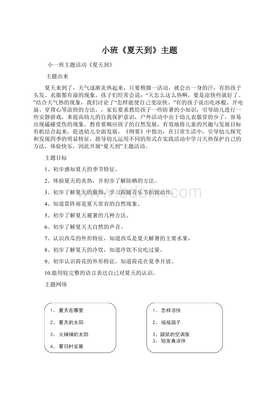 小班《夏天到》主题Word文档格式.docx