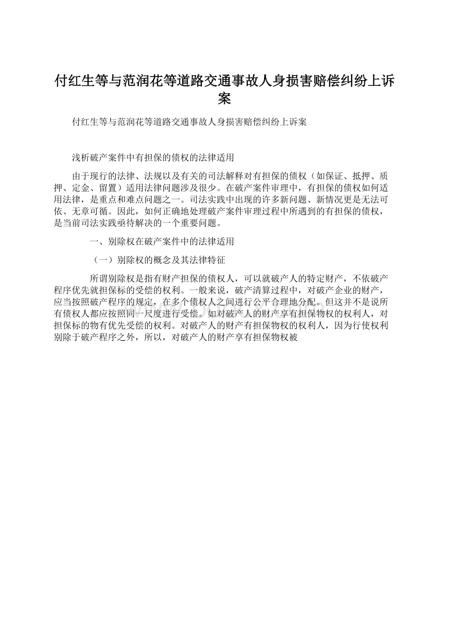 付红生等与范润花等道路交通事故人身损害赔偿纠纷上诉案Word文档下载推荐.docx