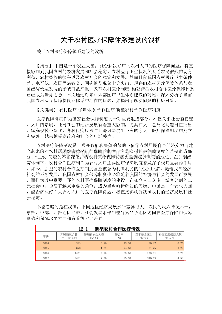 关于农村医疗保障体系建设的浅析.docx_第1页