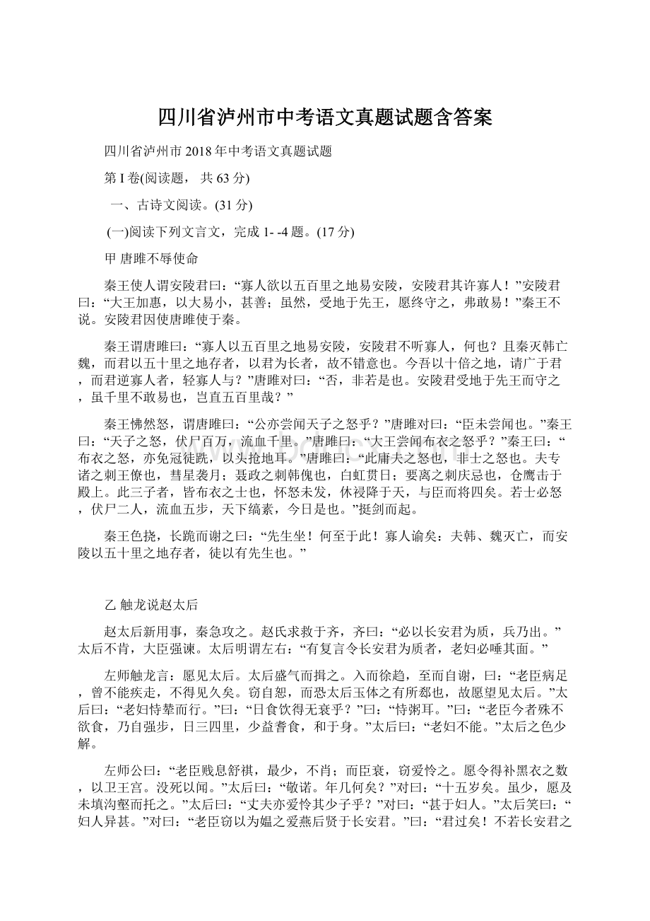 四川省泸州市中考语文真题试题含答案文档格式.docx