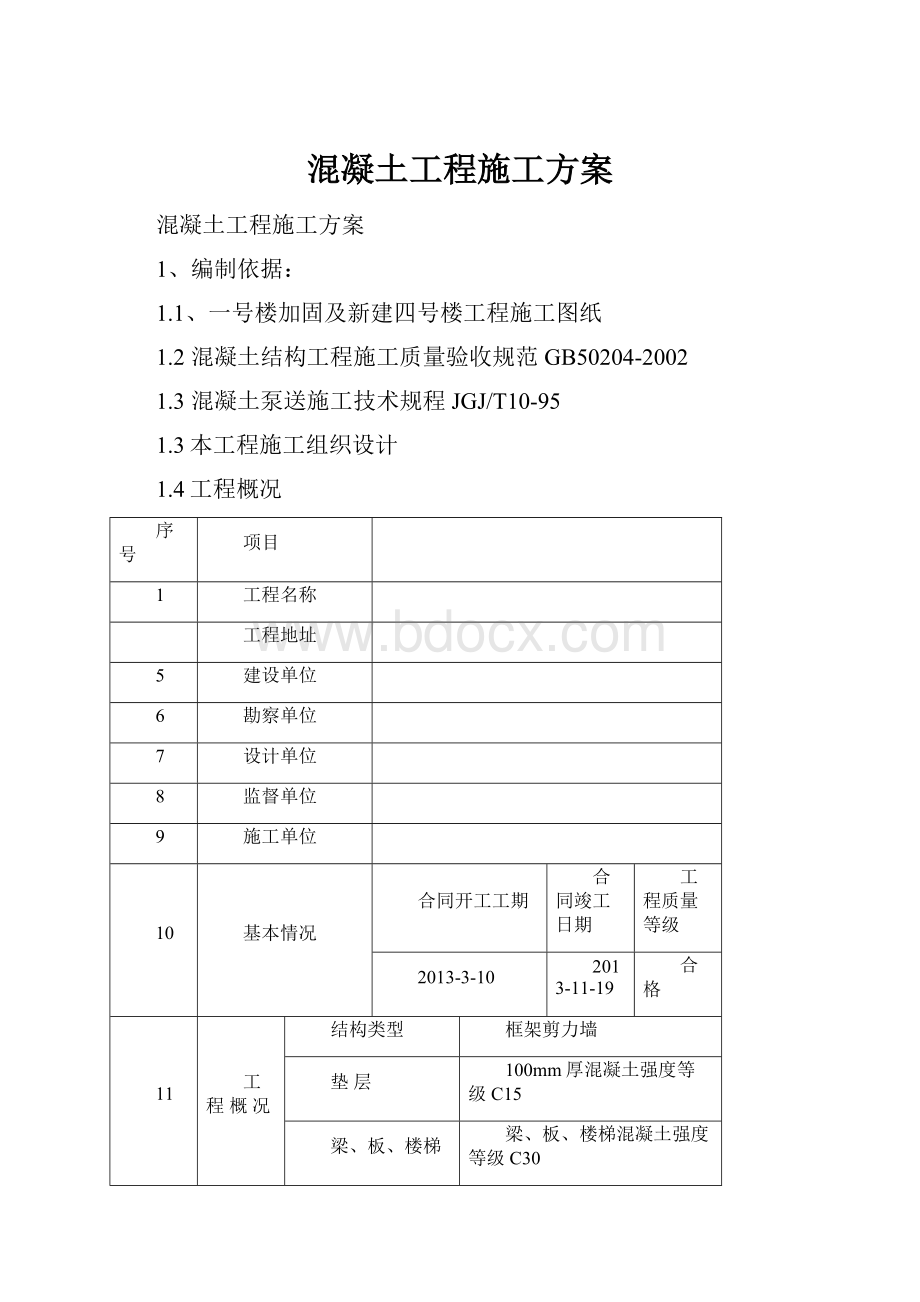 混凝土工程施工方案Word格式.docx