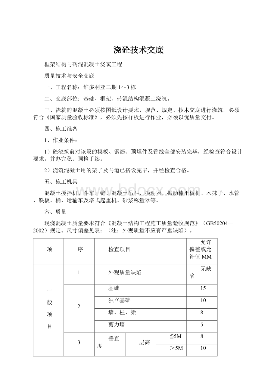 浇砼技术交底Word文档格式.docx