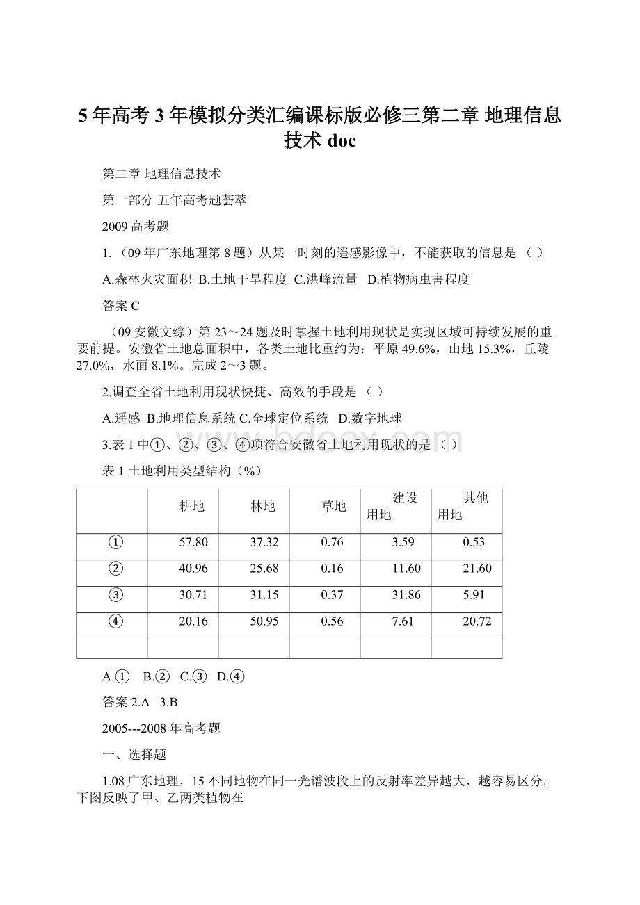 5年高考3年模拟分类汇编课标版必修三第二章 地理信息技术 docWord格式.docx_第1页