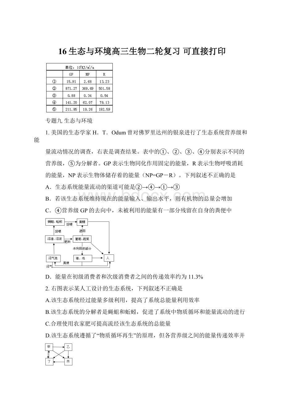 16生态与环境高三生物二轮复习可直接打印Word格式文档下载.docx