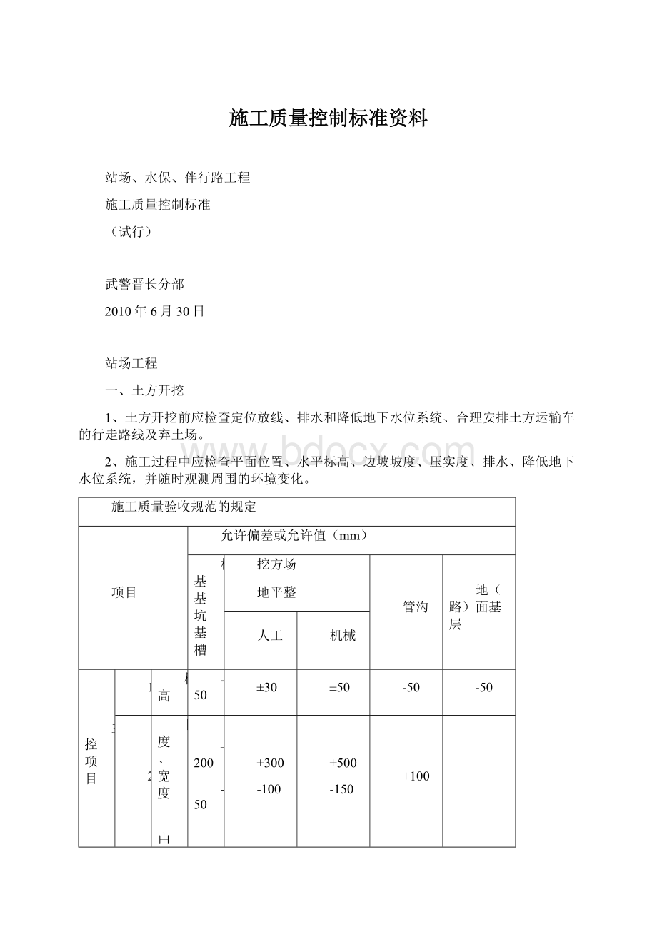 施工质量控制标准资料.docx