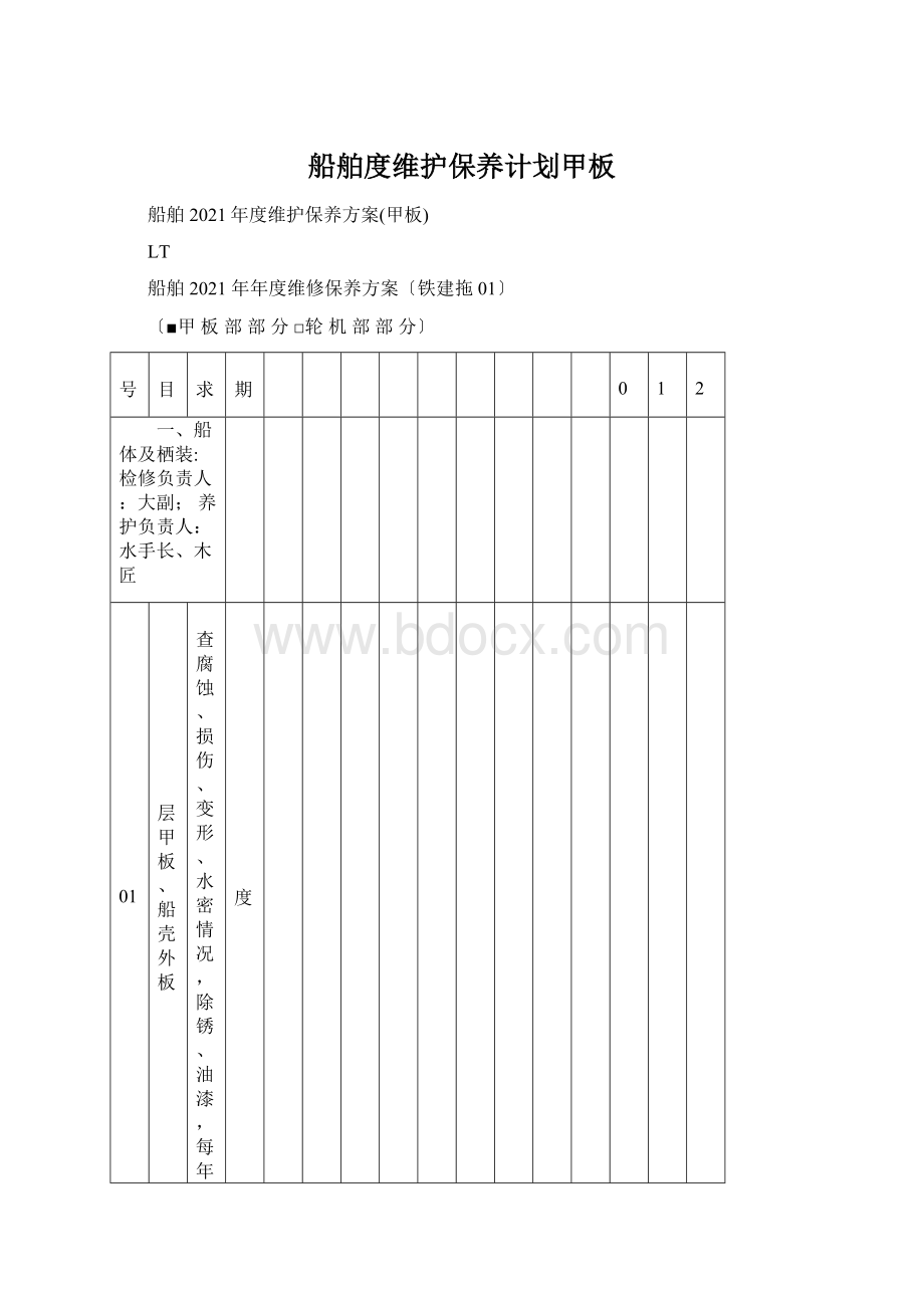 船舶度维护保养计划甲板Word格式文档下载.docx