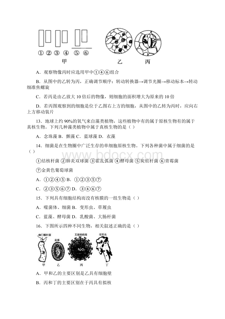 安徽省芜湖市顶峰美术学校学年高一生物上学期第一次月考试题Word文件下载.docx_第3页