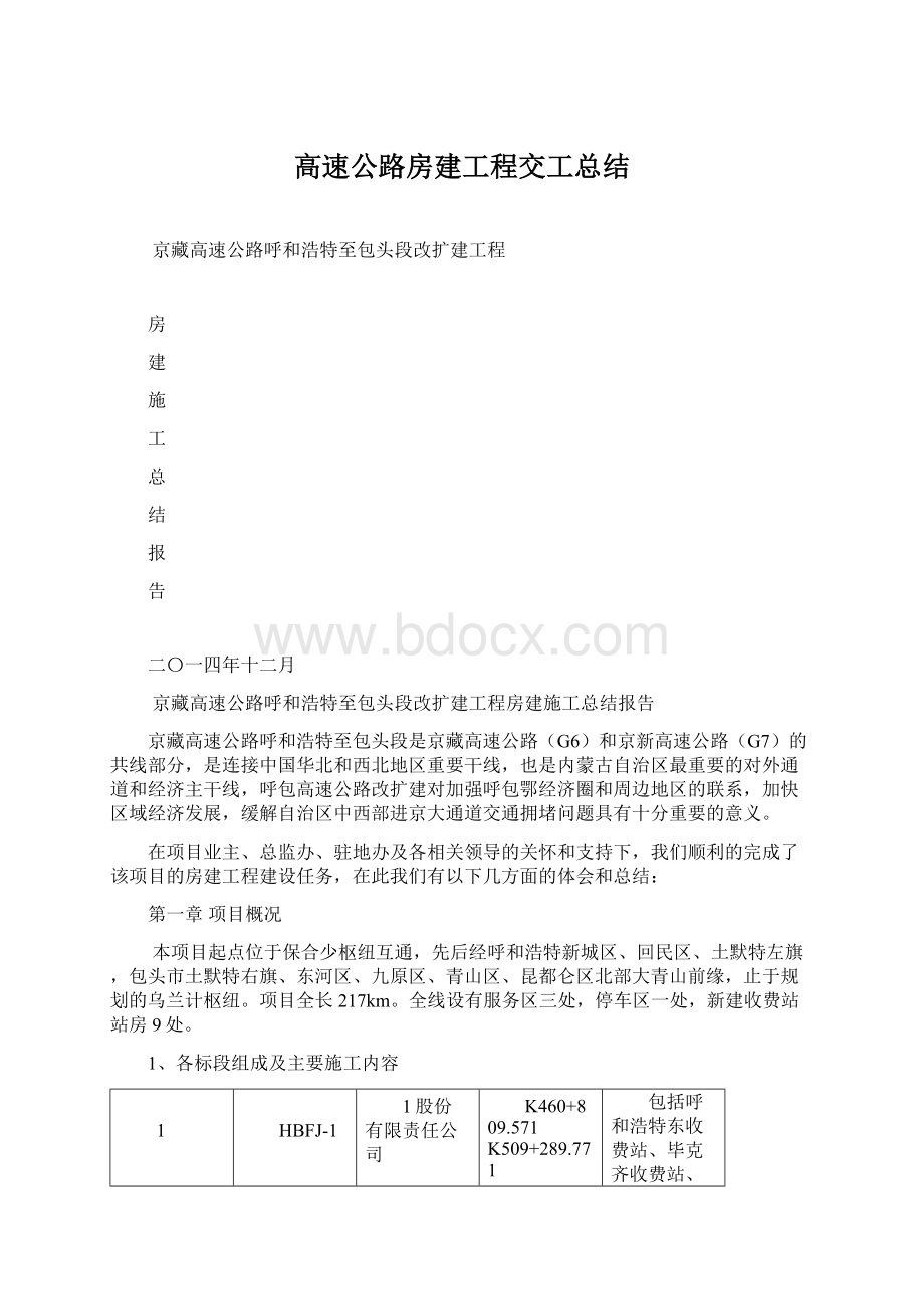 高速公路房建工程交工总结.docx