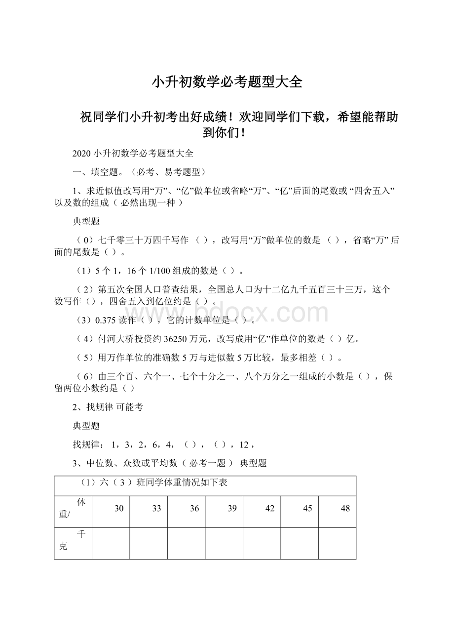 小升初数学必考题型大全Word文档格式.docx_第1页