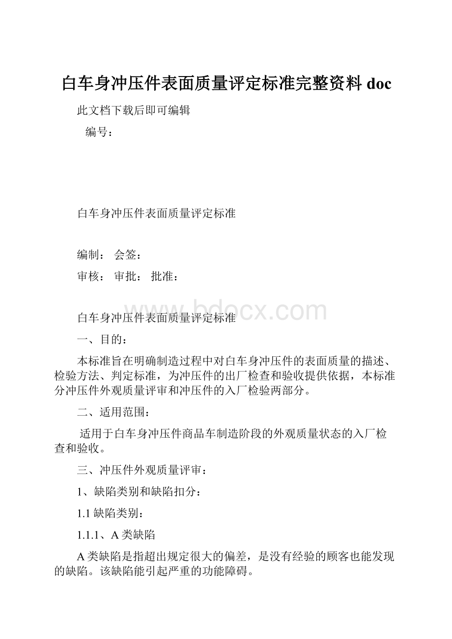 白车身冲压件表面质量评定标准完整资料doc.docx