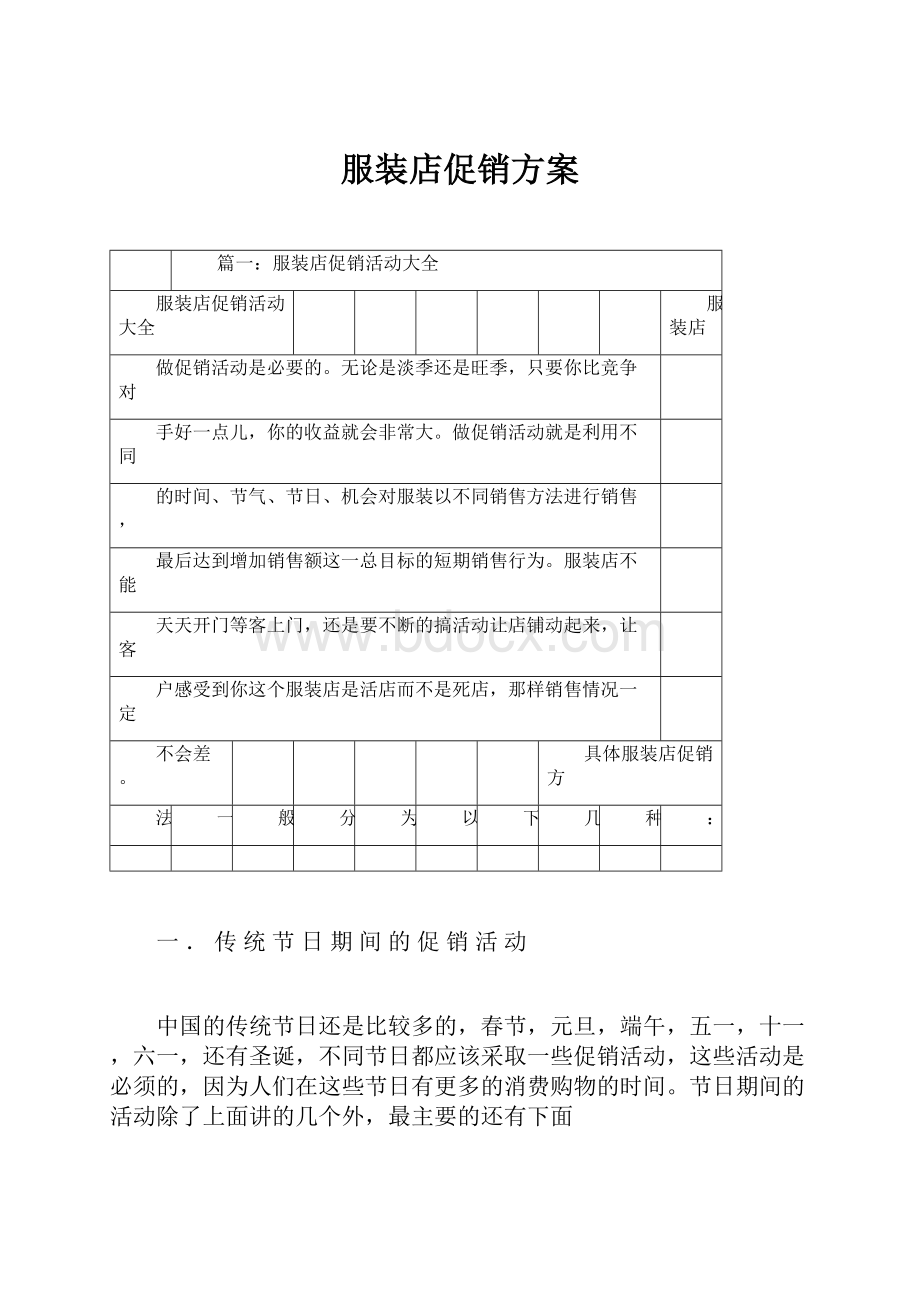 服装店促销方案Word文档格式.docx