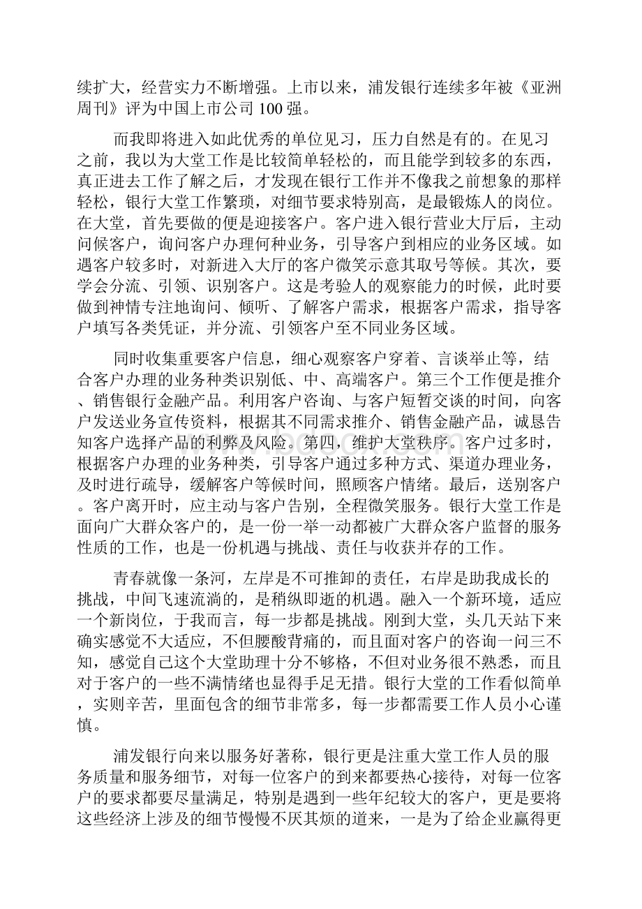 大学生浦发银行暑假实习报告优秀范文欣赏.docx_第2页