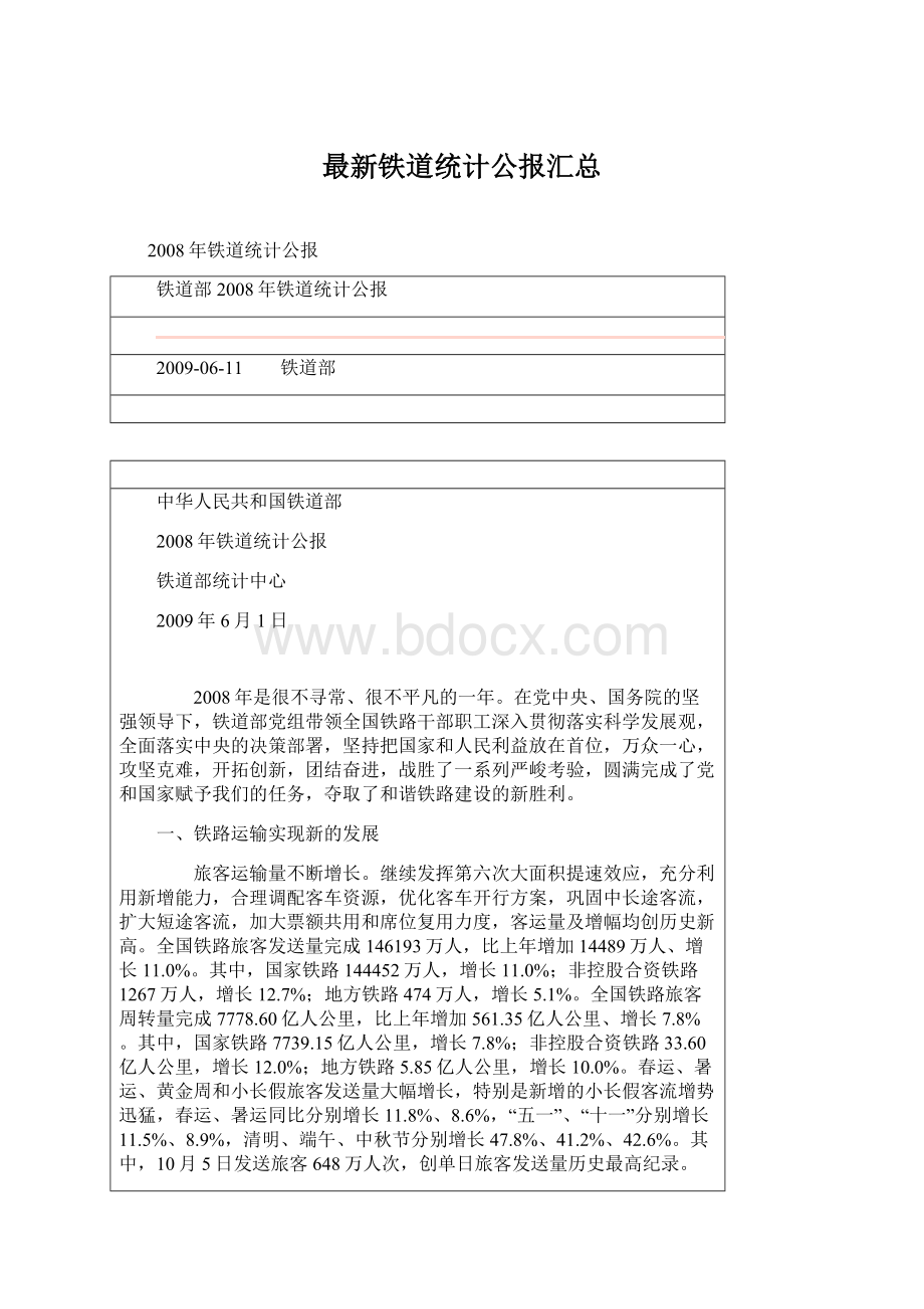 最新铁道统计公报汇总.docx