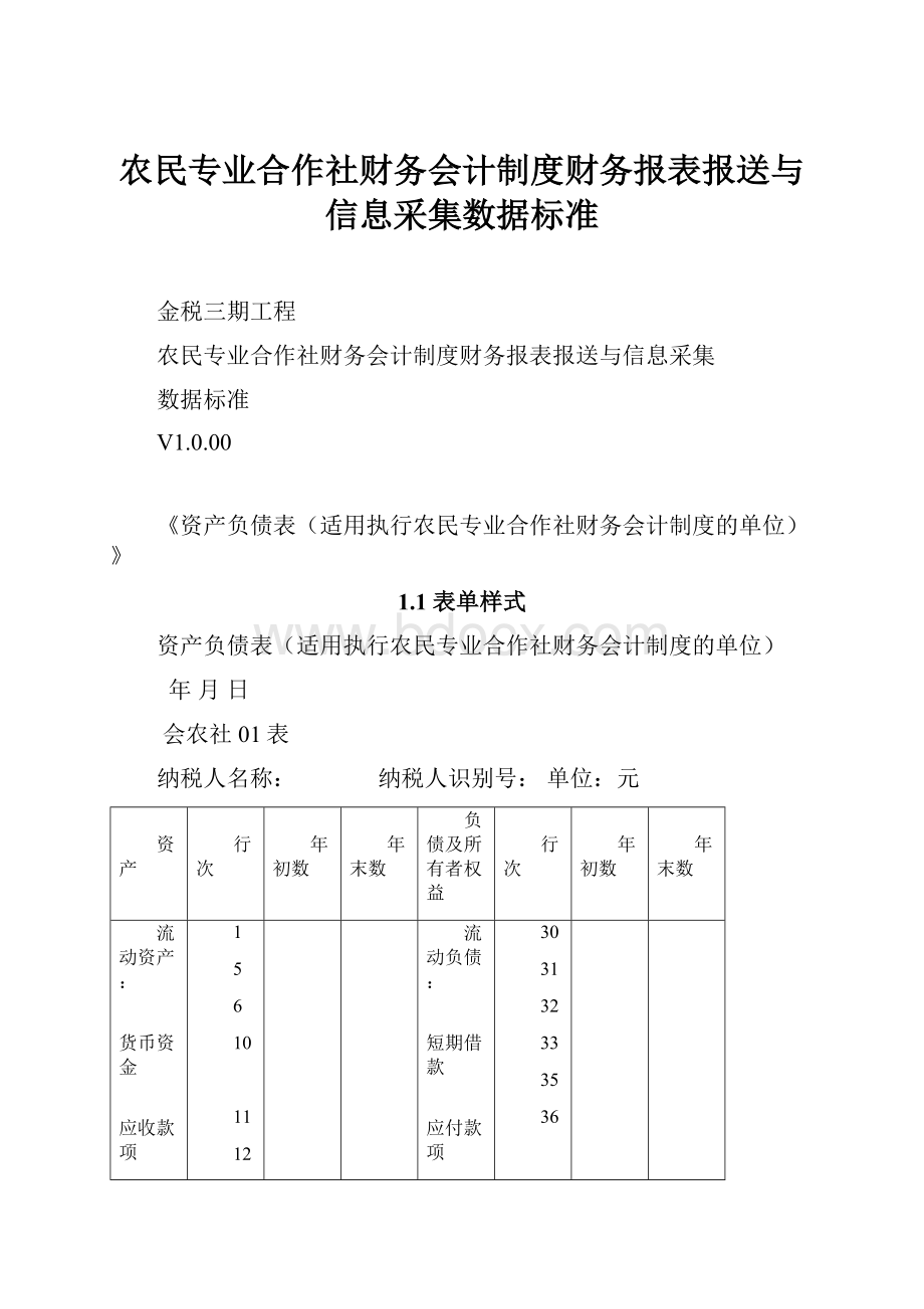 农民专业合作社财务会计制度财务报表报送与信息采集数据标准.docx