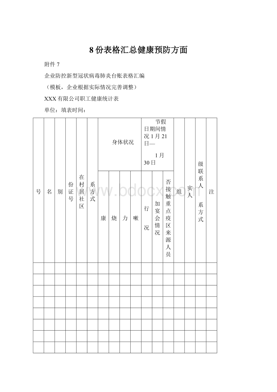 8份表格汇总健康预防方面.docx