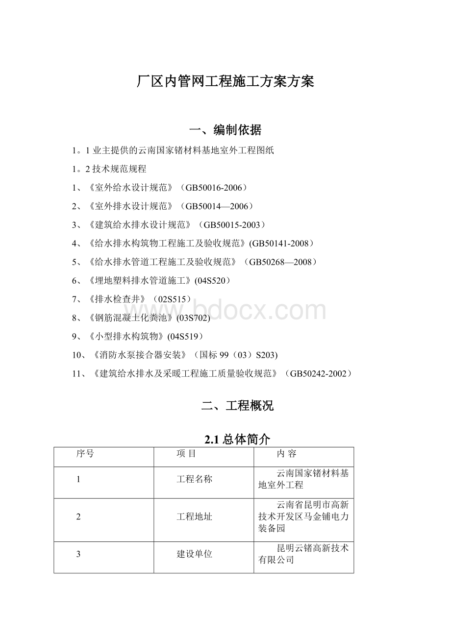 厂区内管网工程施工方案方案.docx_第1页