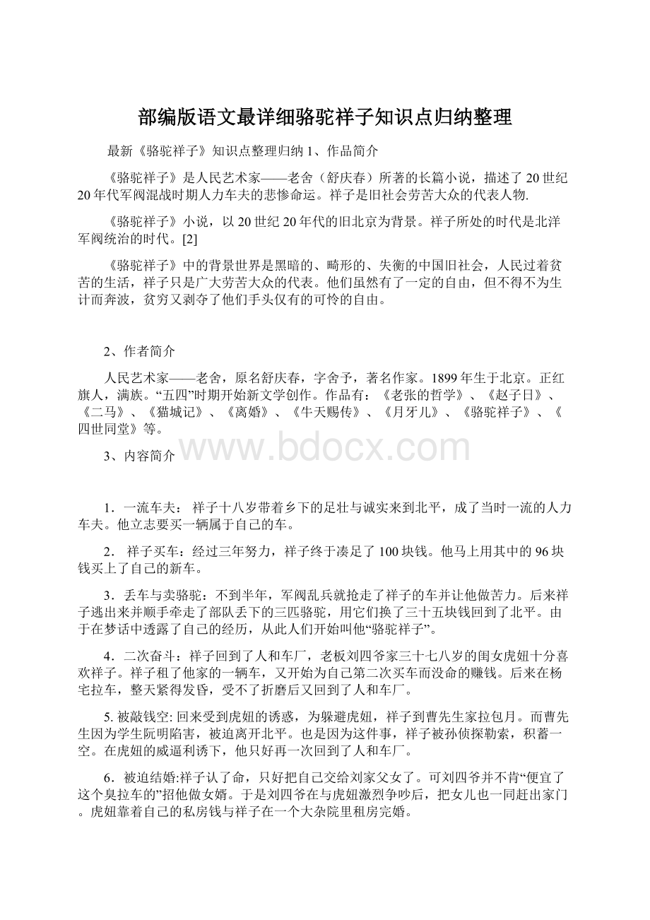 部编版语文最详细骆驼祥子知识点归纳整理文档格式.docx