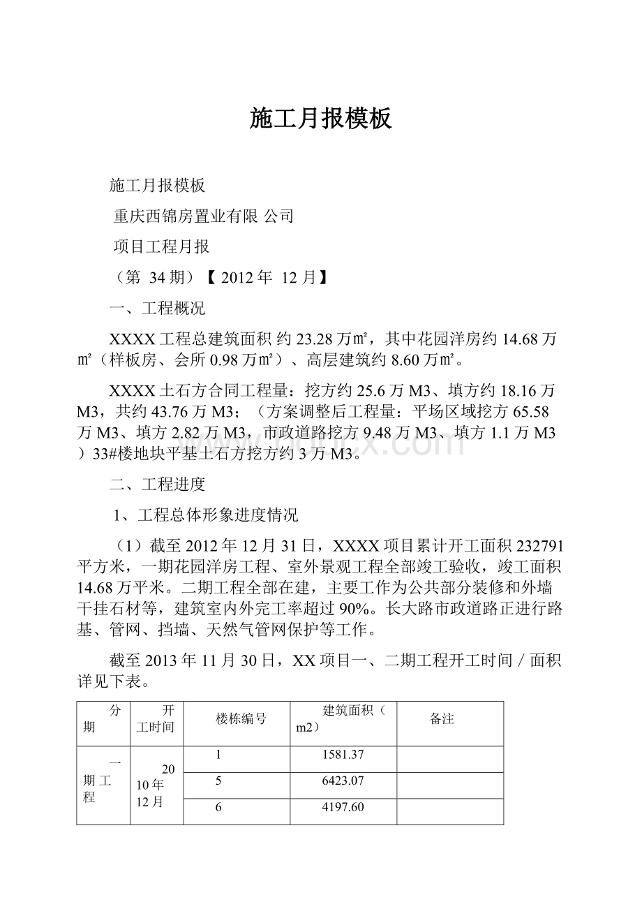 施工月报模板.docx_第1页