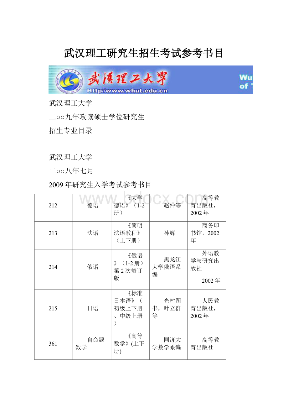 武汉理工研究生招生考试参考书目.docx_第1页