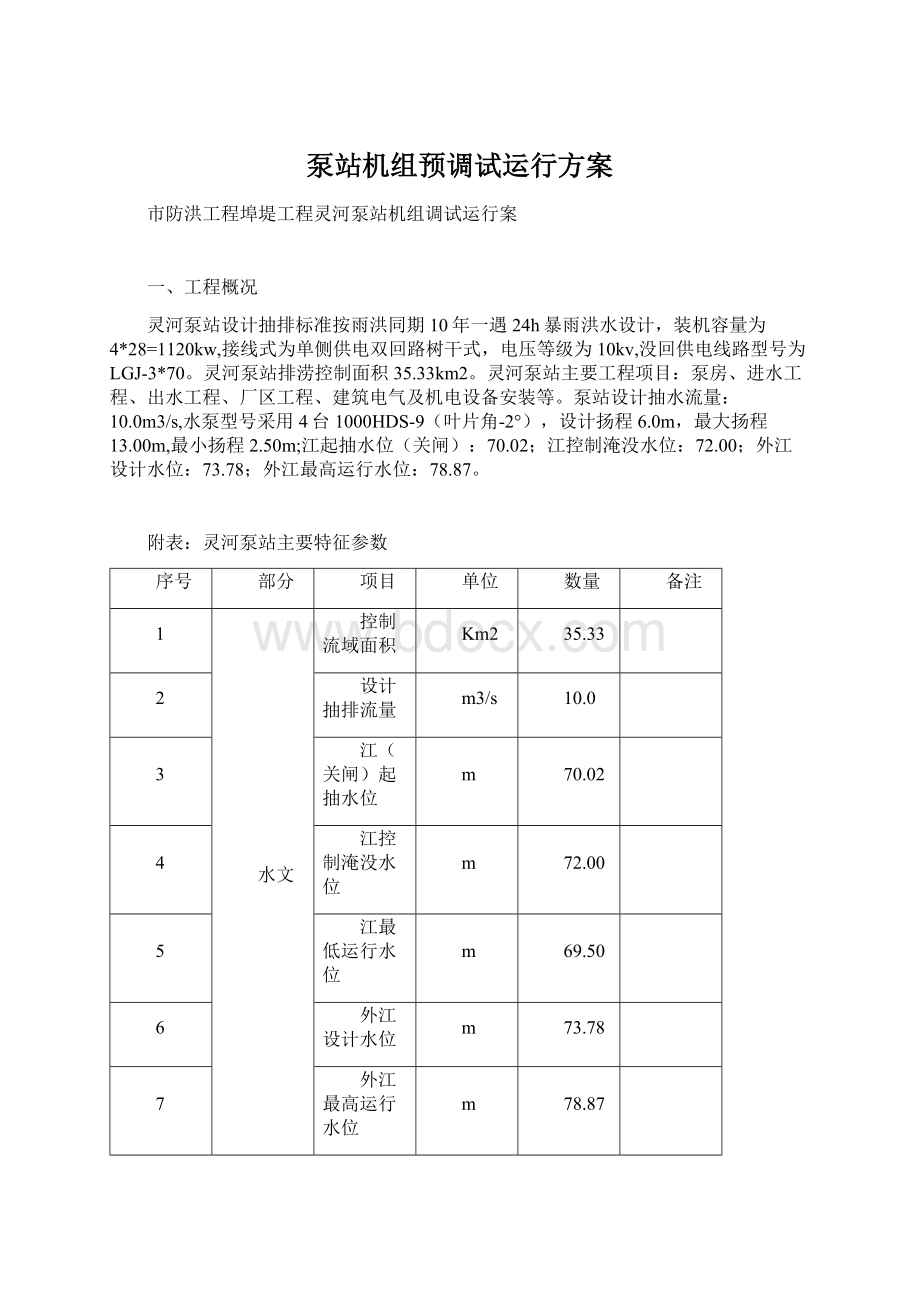 泵站机组预调试运行方案.docx