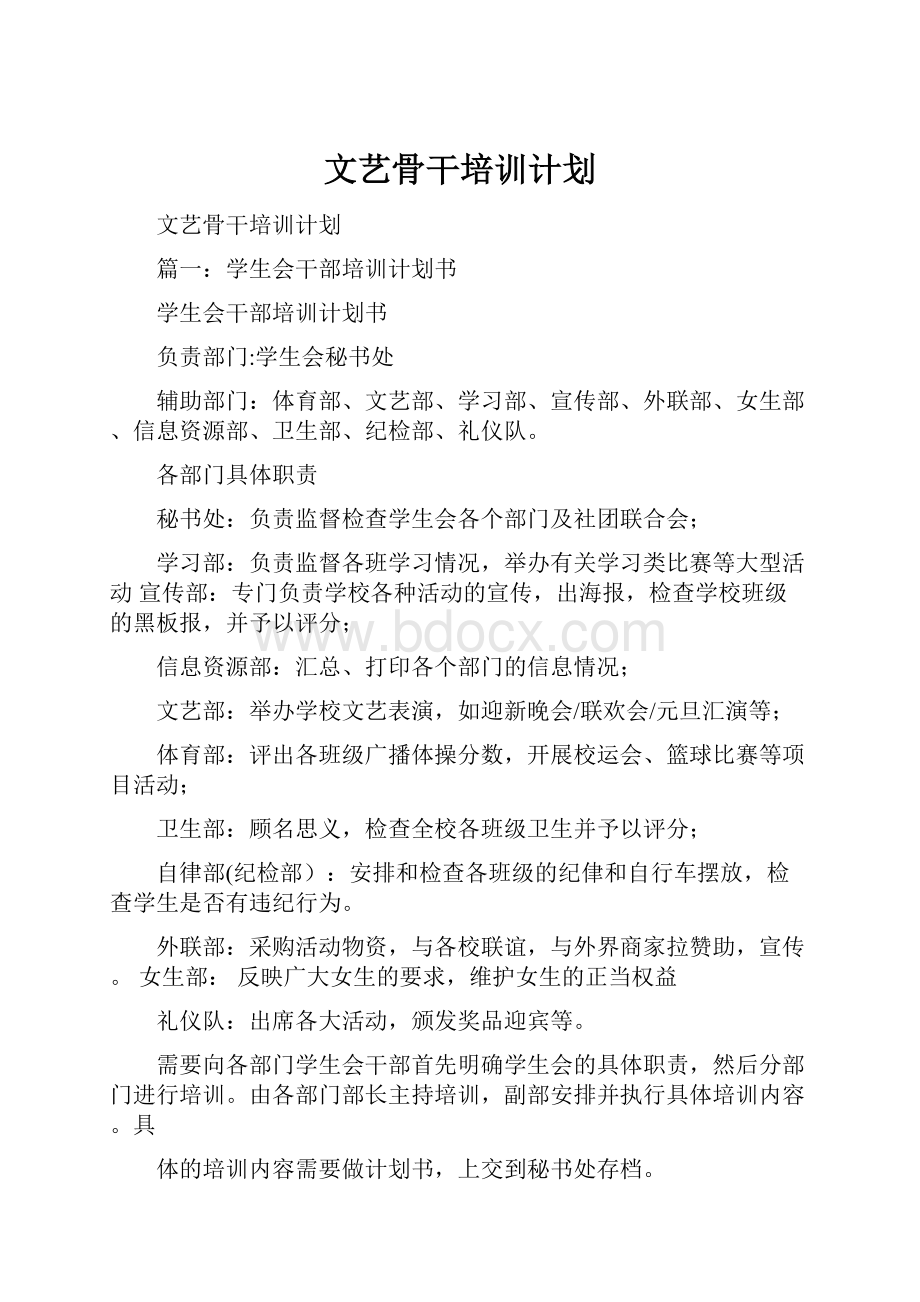 文艺骨干培训计划.docx_第1页