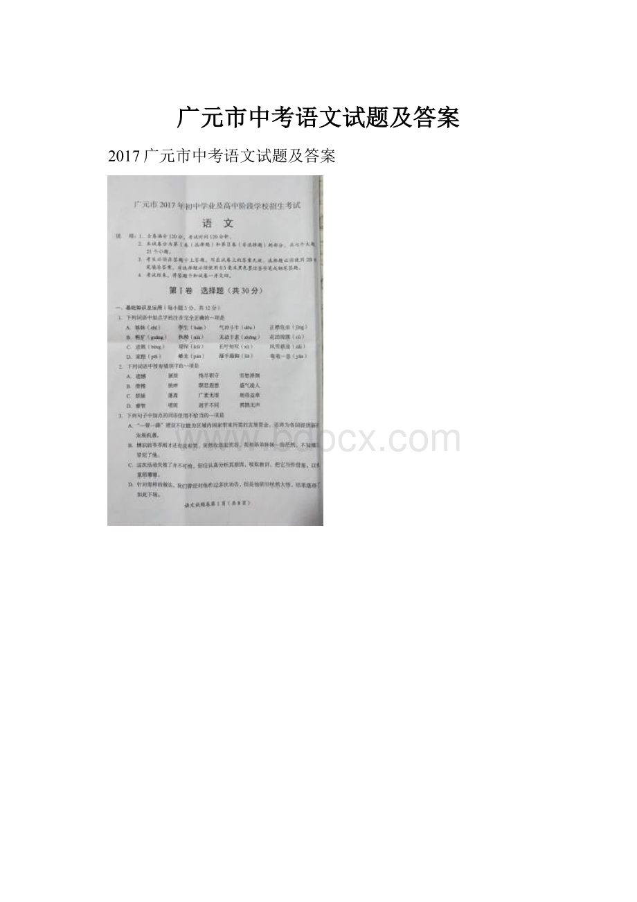 广元市中考语文试题及答案Word文档格式.docx