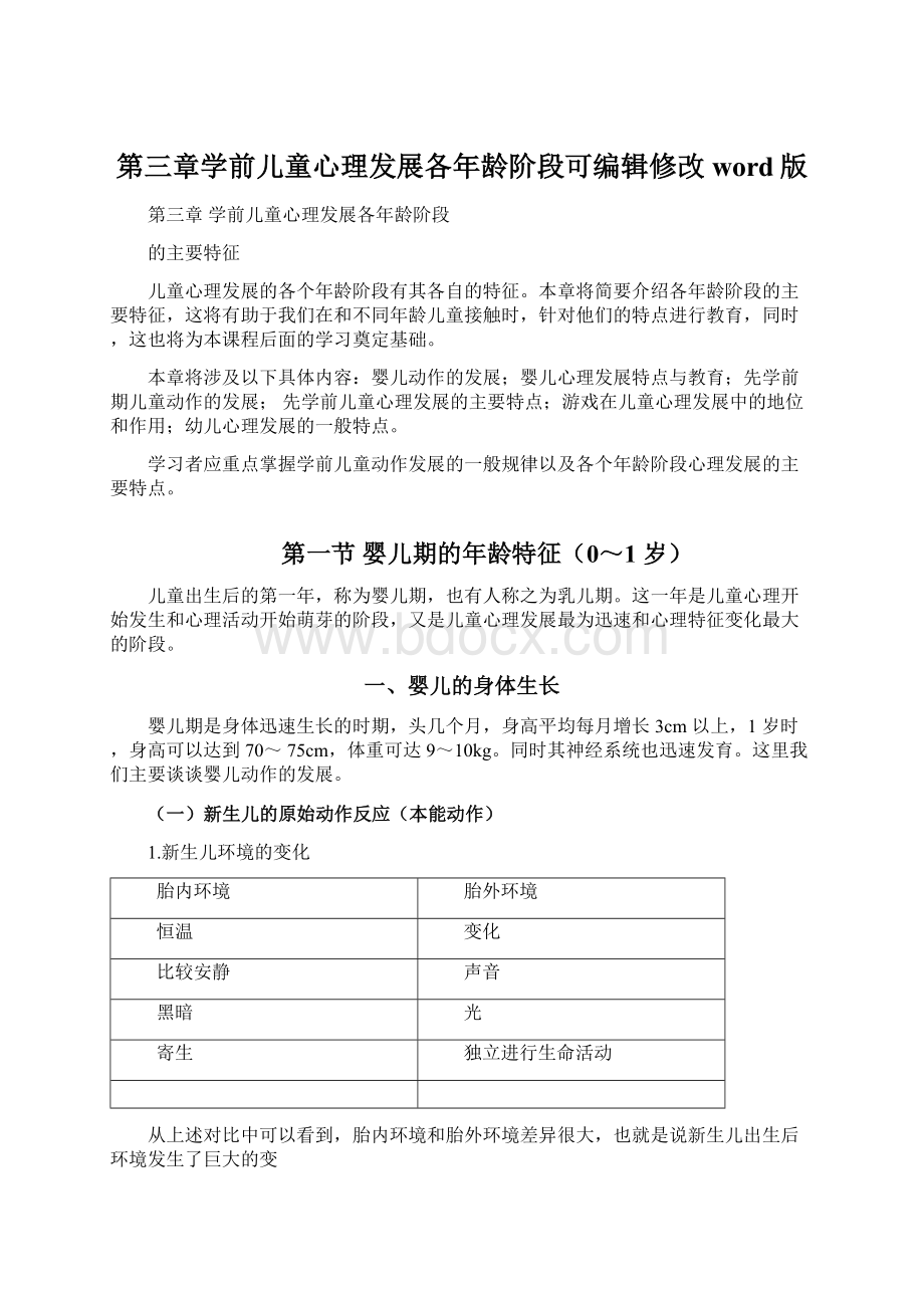 第三章学前儿童心理发展各年龄阶段可编辑修改word版Word文件下载.docx