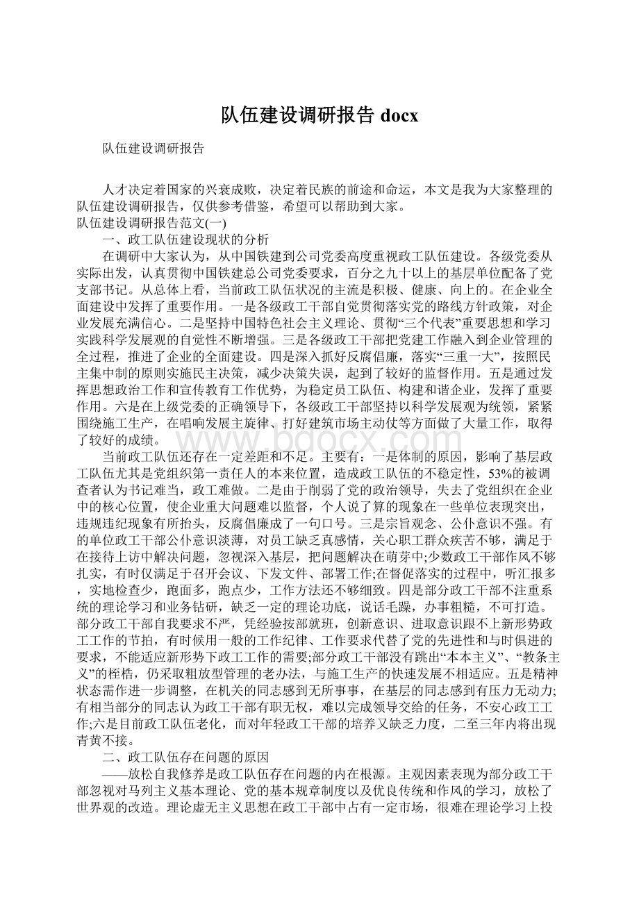 队伍建设调研报告docx.docx_第1页