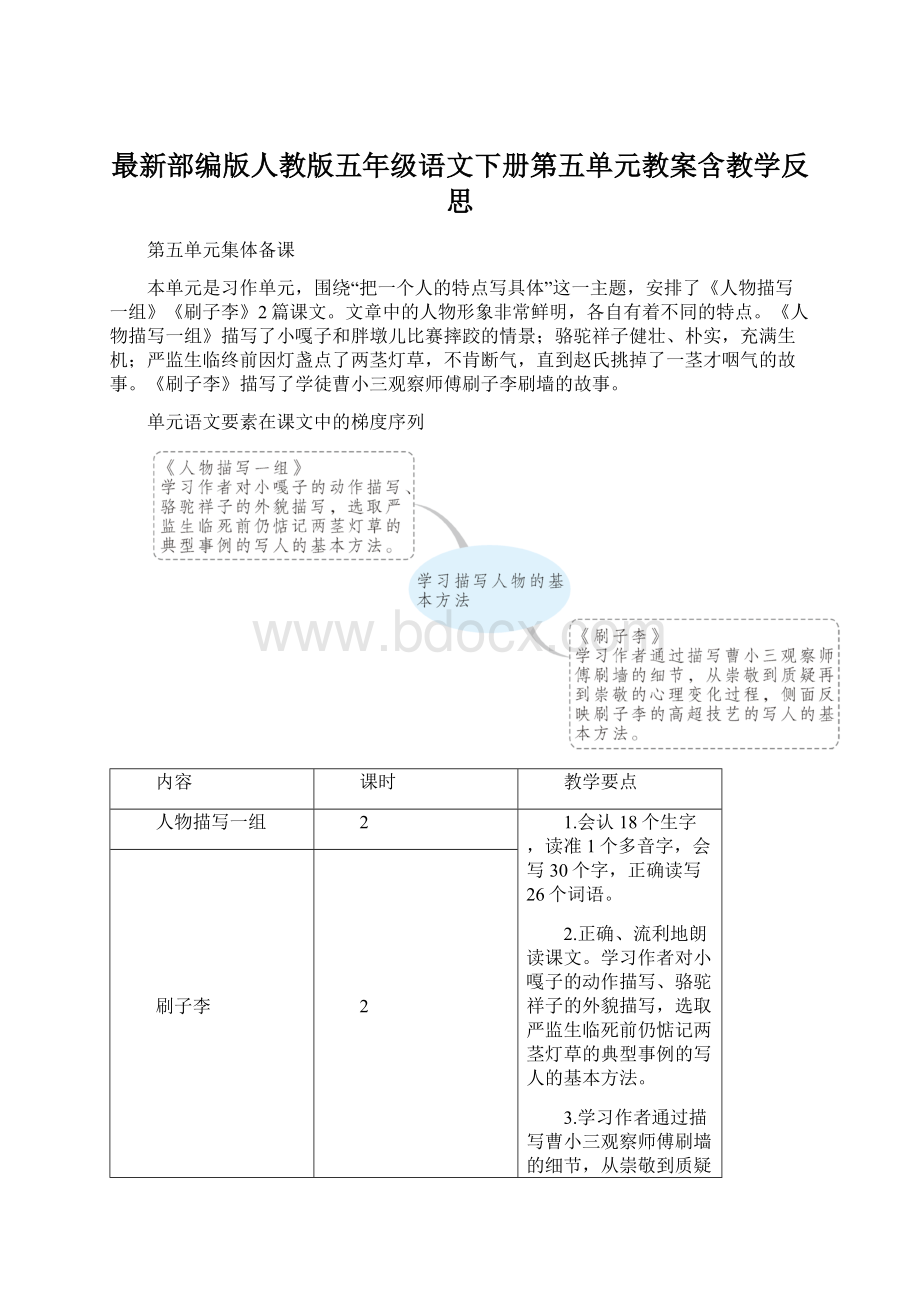 最新部编版人教版五年级语文下册第五单元教案含教学反思Word格式.docx