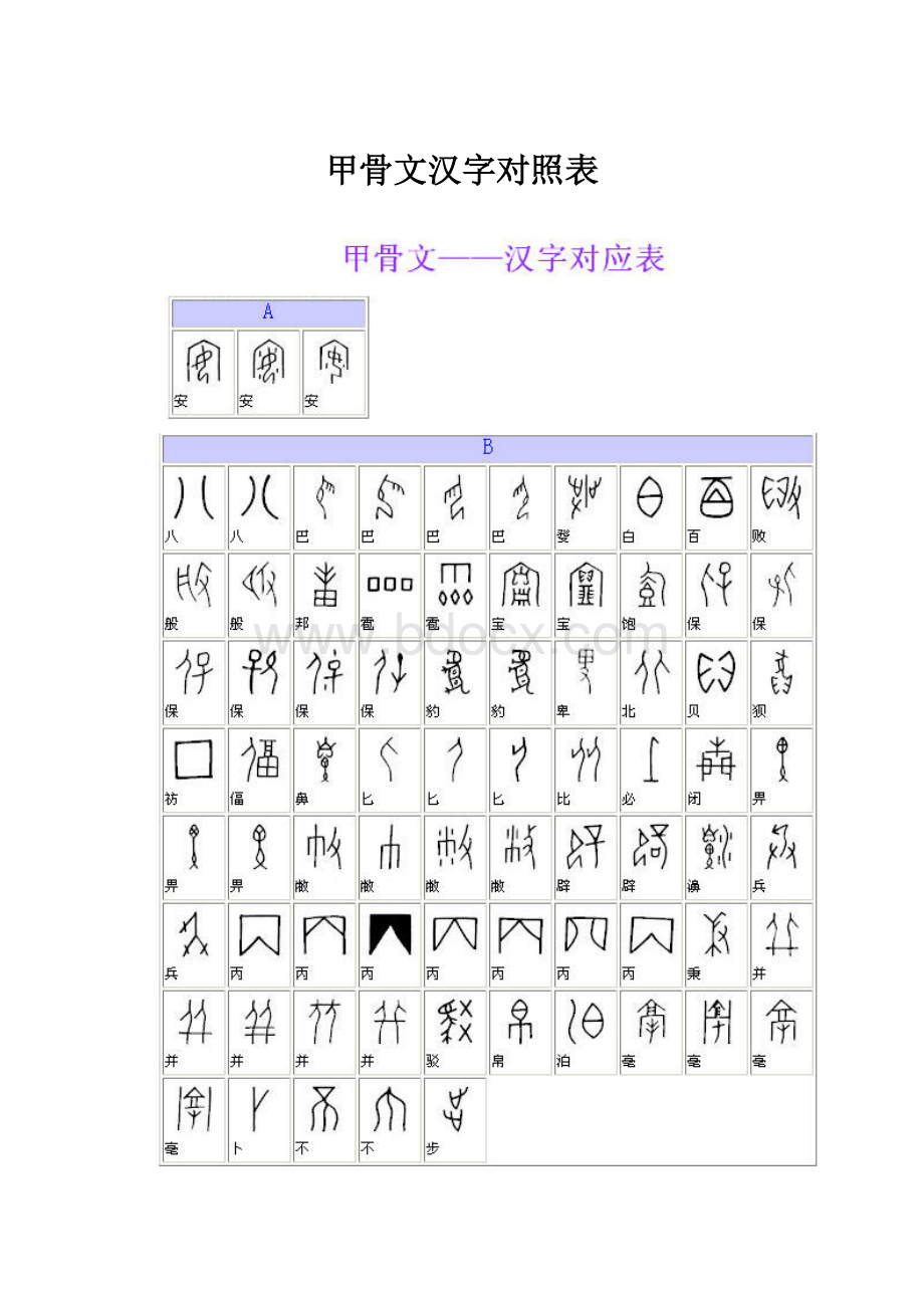 甲骨文汉字对照表Word格式文档下载.docx