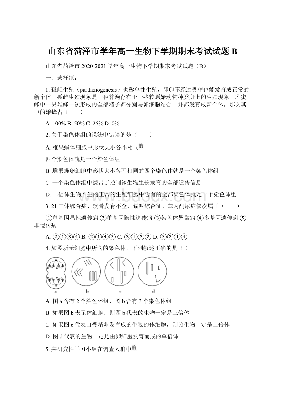 山东省菏泽市学年高一生物下学期期末考试试题B.docx_第1页