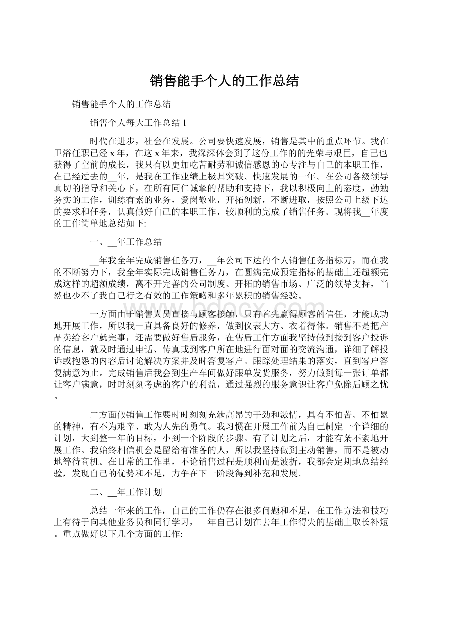 销售能手个人的工作总结Word文档格式.docx_第1页