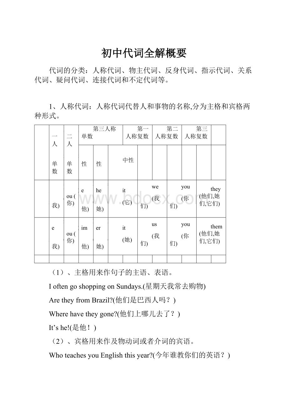 初中代词全解概要Word文档格式.docx