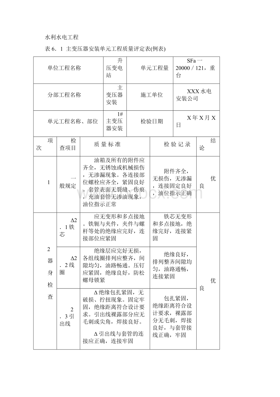 升压变电电气设备安装工程单元工程质量评定 11个表Word文档下载推荐.docx_第3页