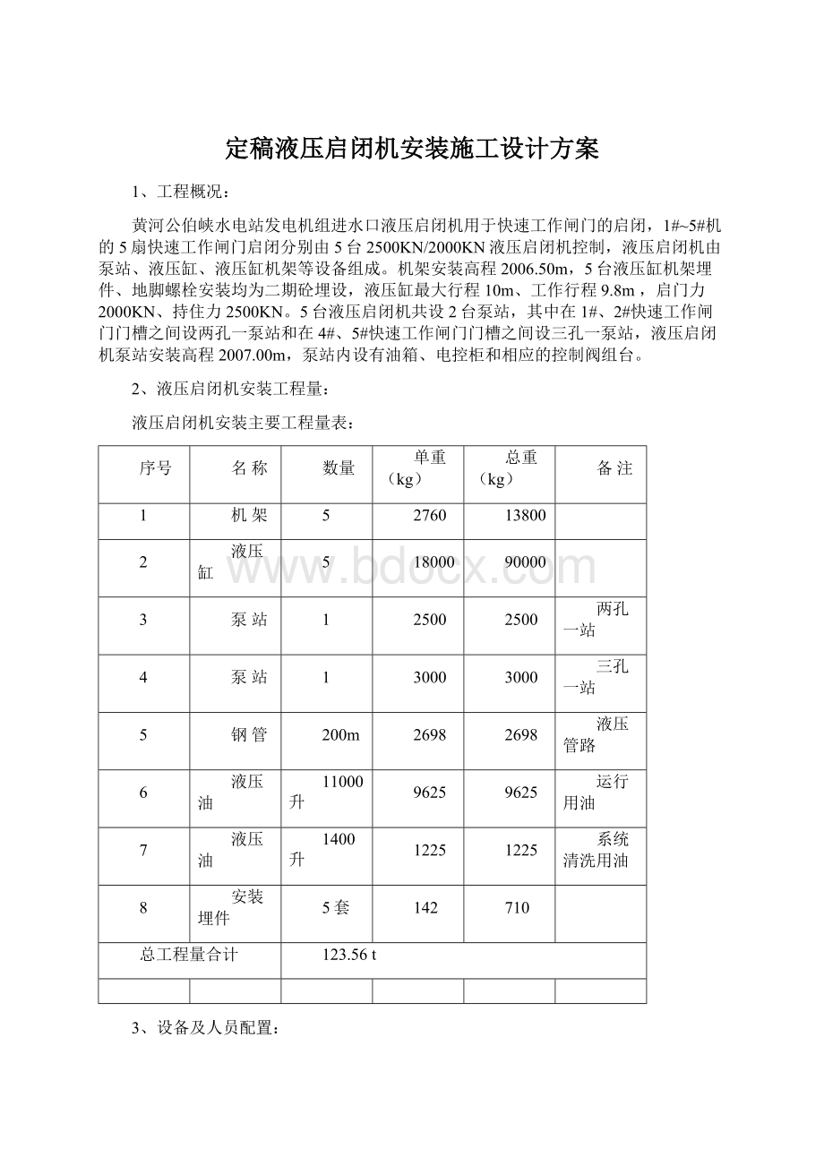 定稿液压启闭机安装施工设计方案.docx_第1页