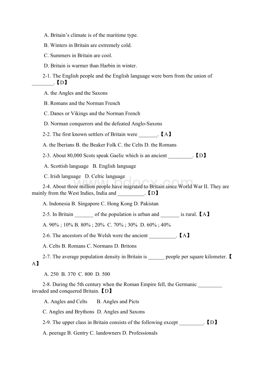 英语国家慨况选择题库Word文档格式.docx_第2页