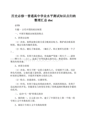 历史必修一普通高中学业水平测试知识点归纳整理汇总docWord下载.docx