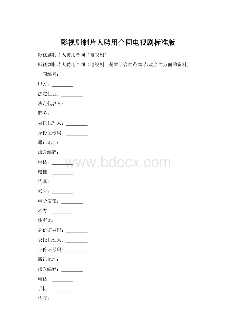 影视剧制片人聘用合同电视剧标准版.docx