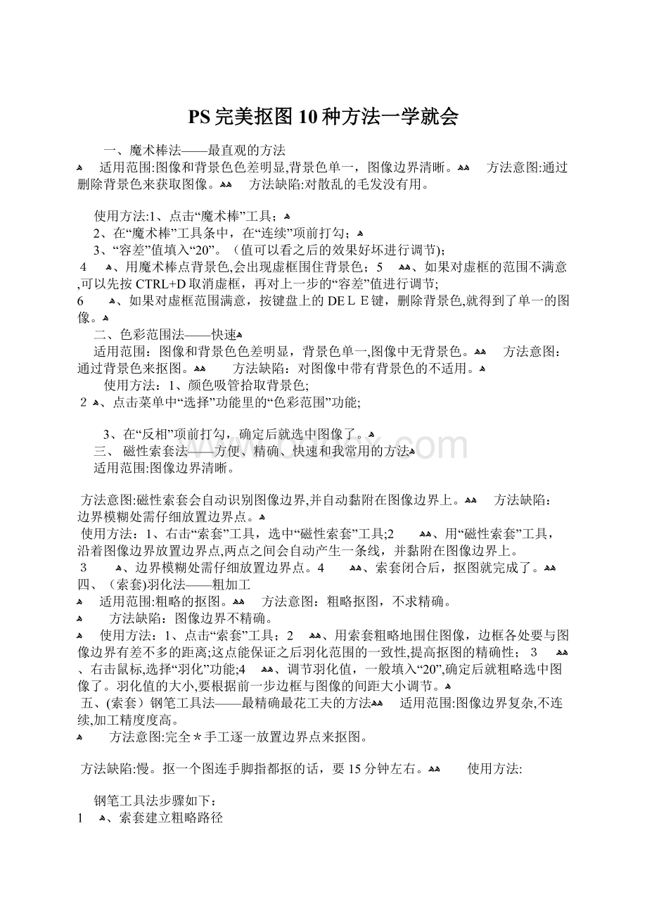 PS完美抠图10种方法一学就会Word格式.docx