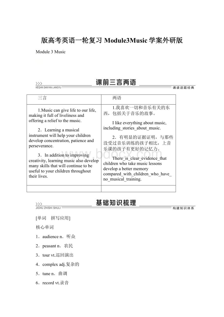 版高考英语一轮复习Module3Music学案外研版.docx_第1页