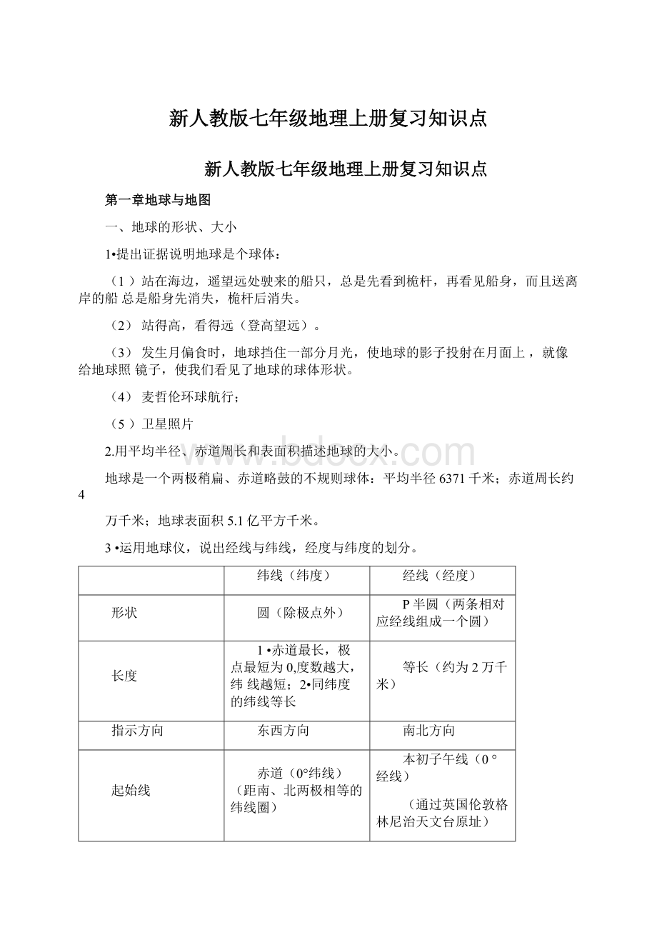 新人教版七年级地理上册复习知识点Word文档格式.docx_第1页