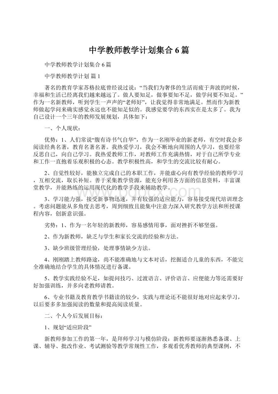 中学教师教学计划集合6篇.docx_第1页