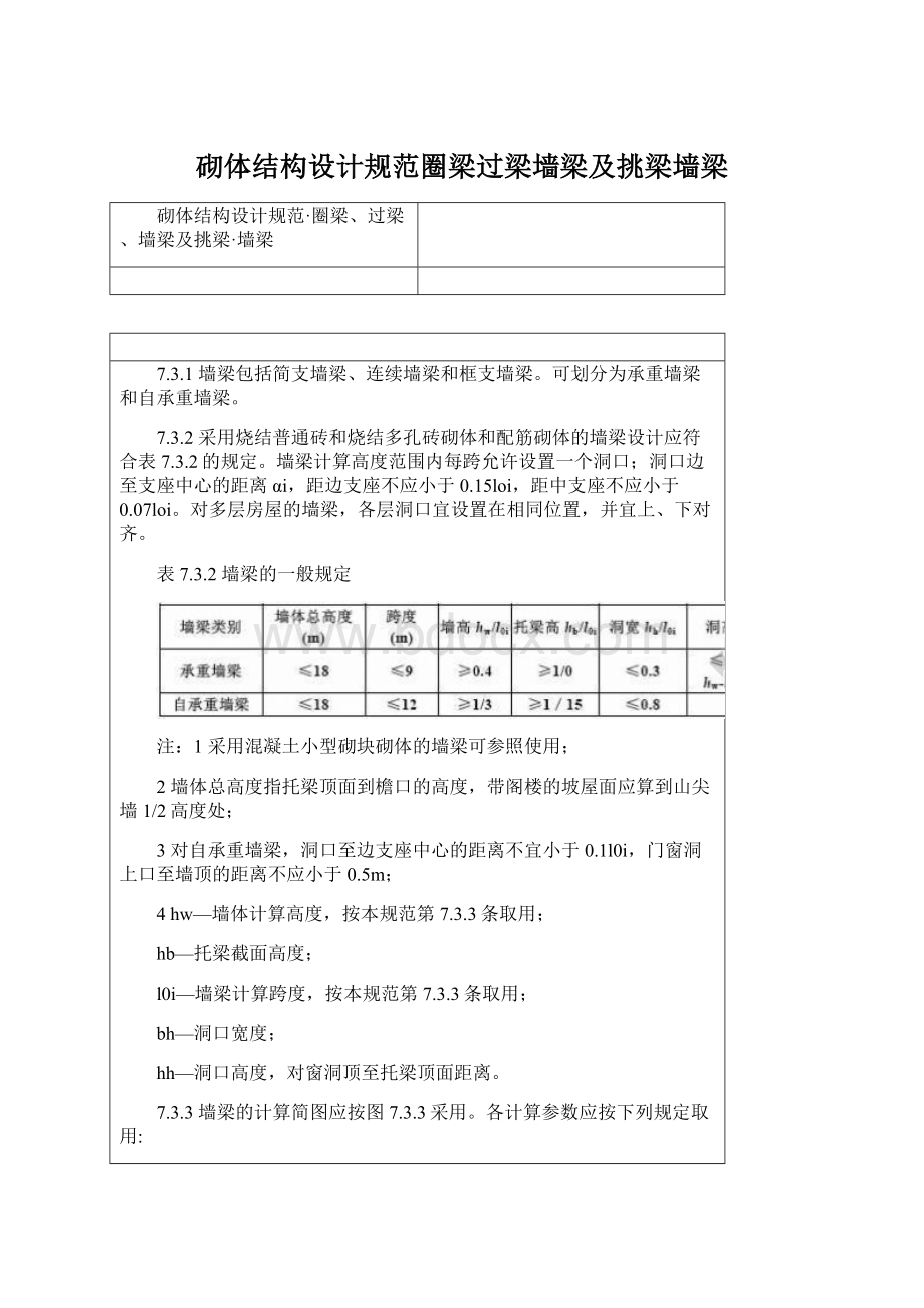 砌体结构设计规范圈梁过梁墙梁及挑梁墙梁Word格式.docx_第1页